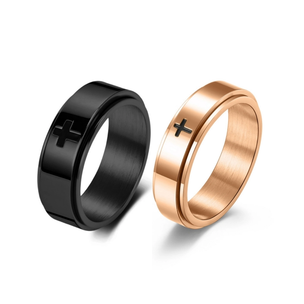 bimg_63_0 Engravable Titanium Matching Spinner Cross Couple Rings