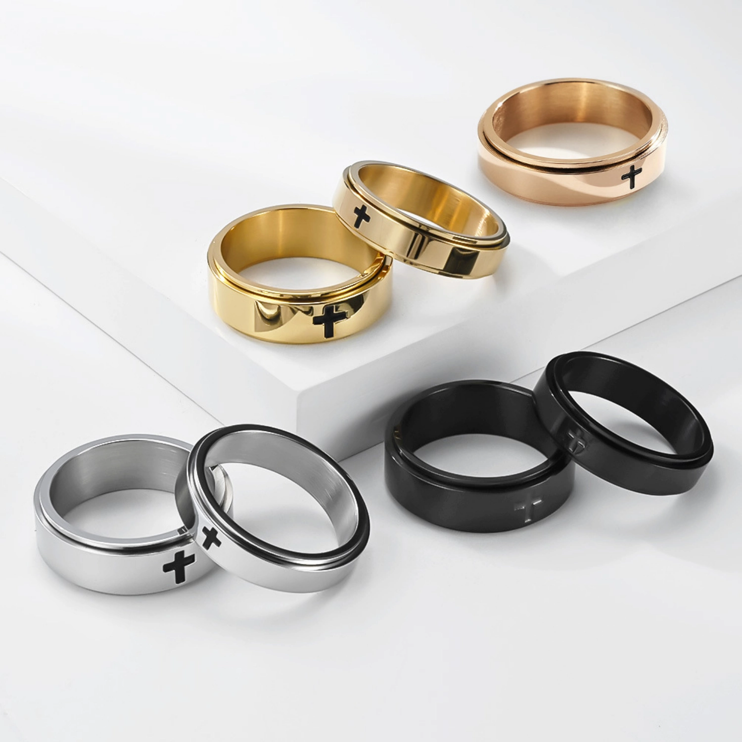 bimg_63_1 Engravable Titanium Matching Spinner Cross Couple Rings