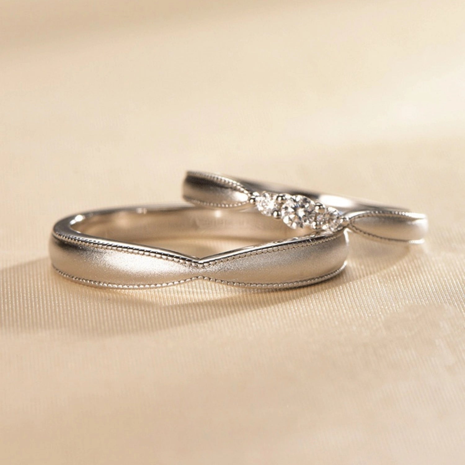 Engravable Frosted Solitaire Infinity Silver Couples Promise Rings