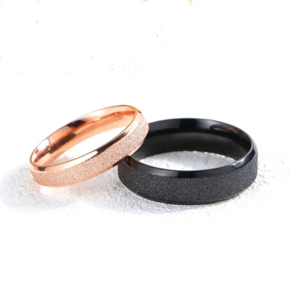 Black And Rose Frosted Couple Rings In Titanium