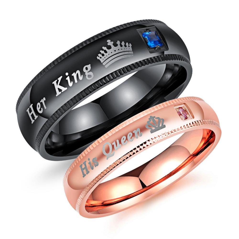 Black And Rose Her King His Queen Couple Rings Set In Titanium Steel