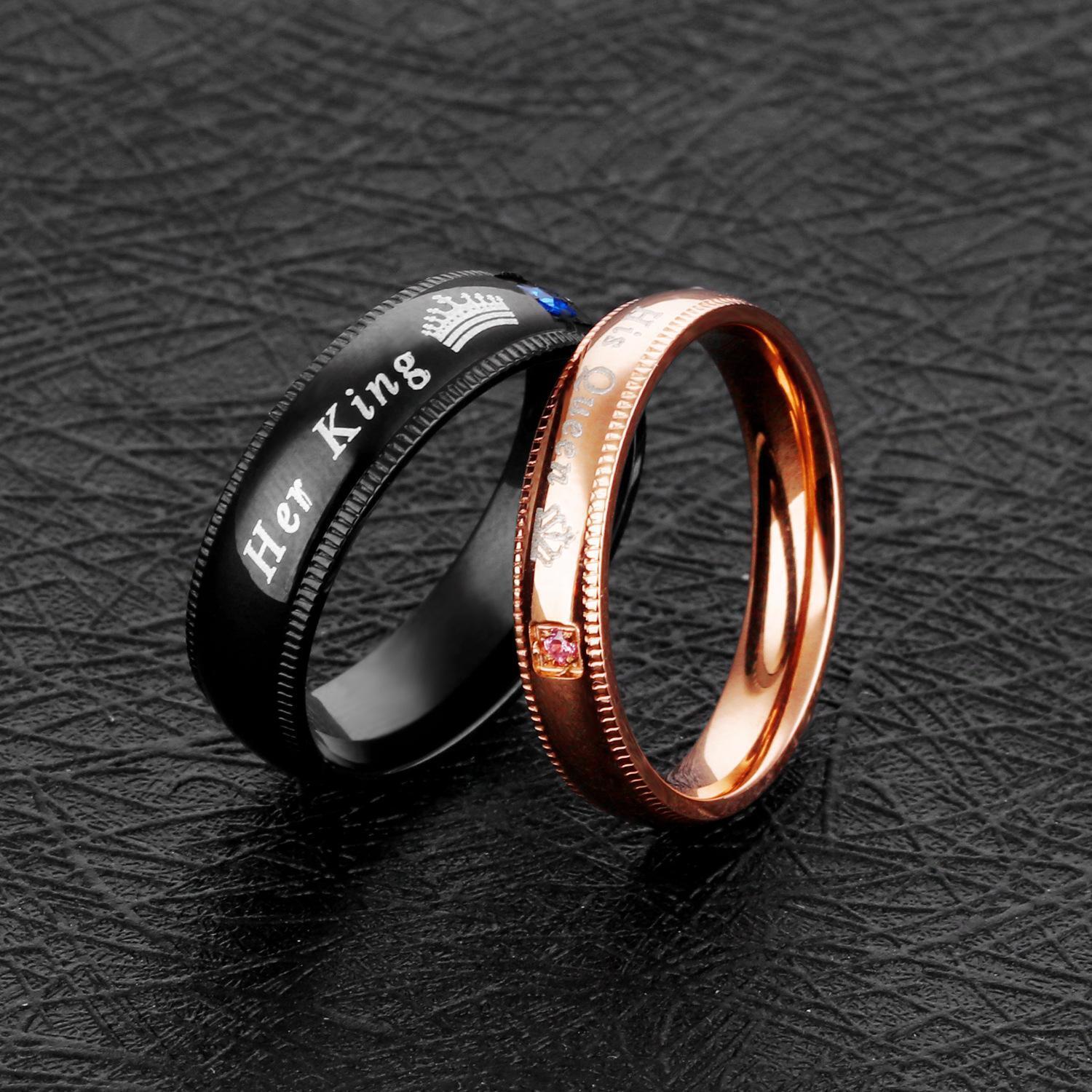 Black And Rose Her King His Queen Couple Rings Set In Titanium Steel