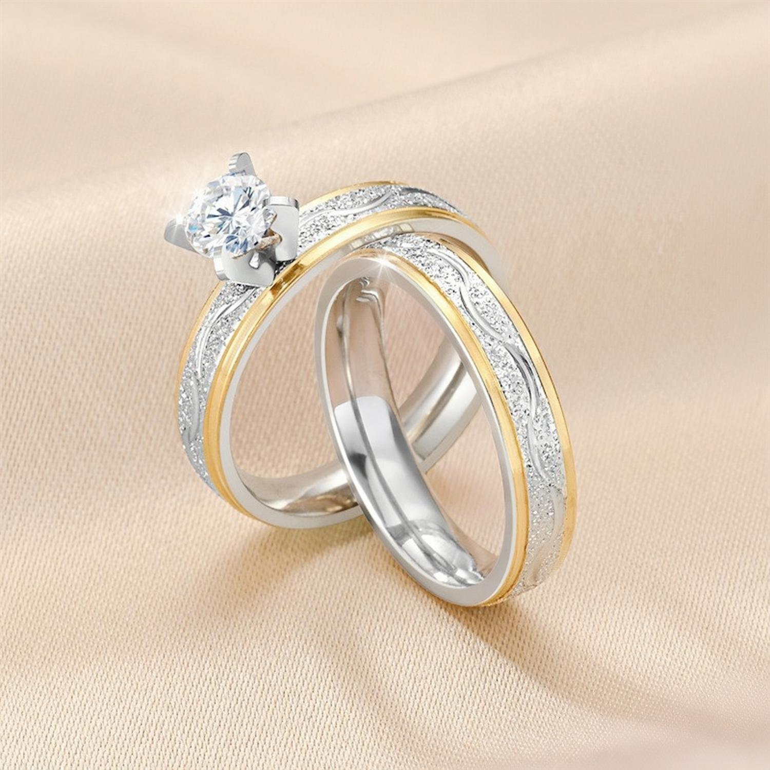 bimg_78_1 Yellow And Silver Two-Tone Solitaire Couple Rings In Titanium