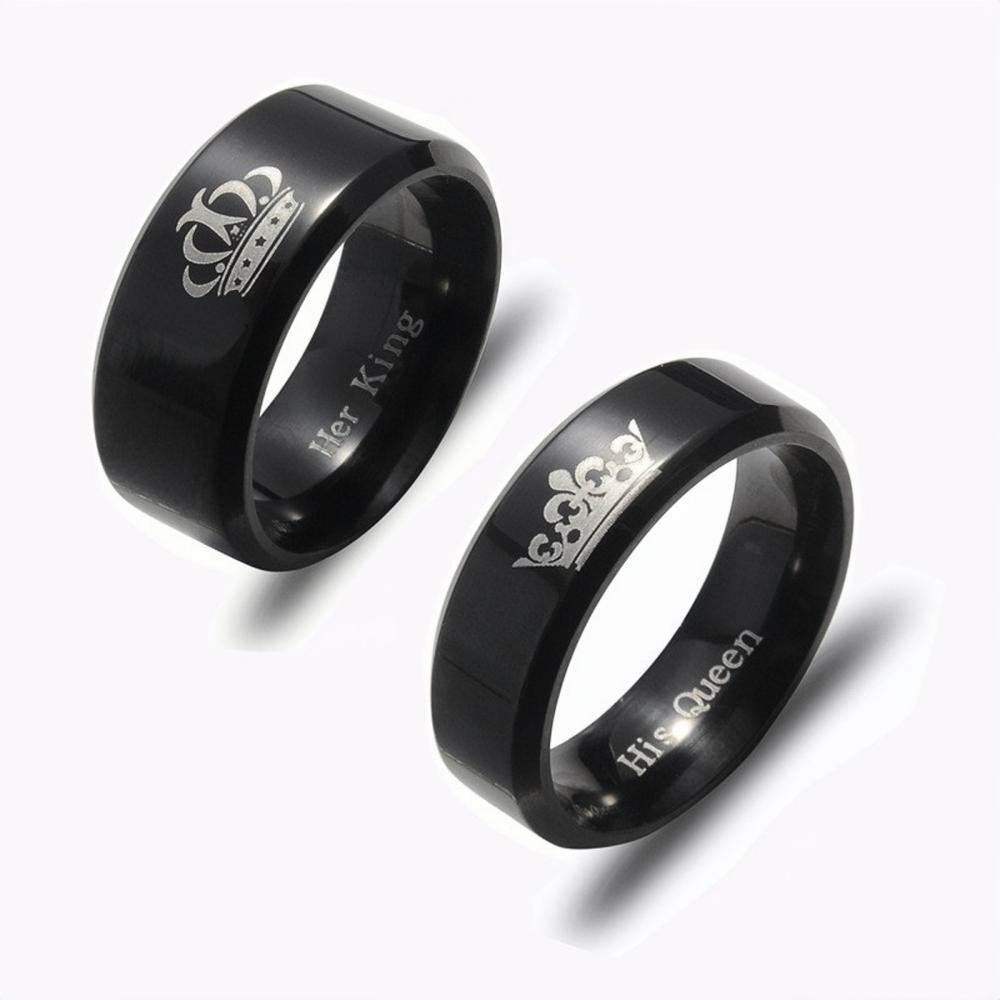 Black King Queen Rings For Couples In Titanium Steel