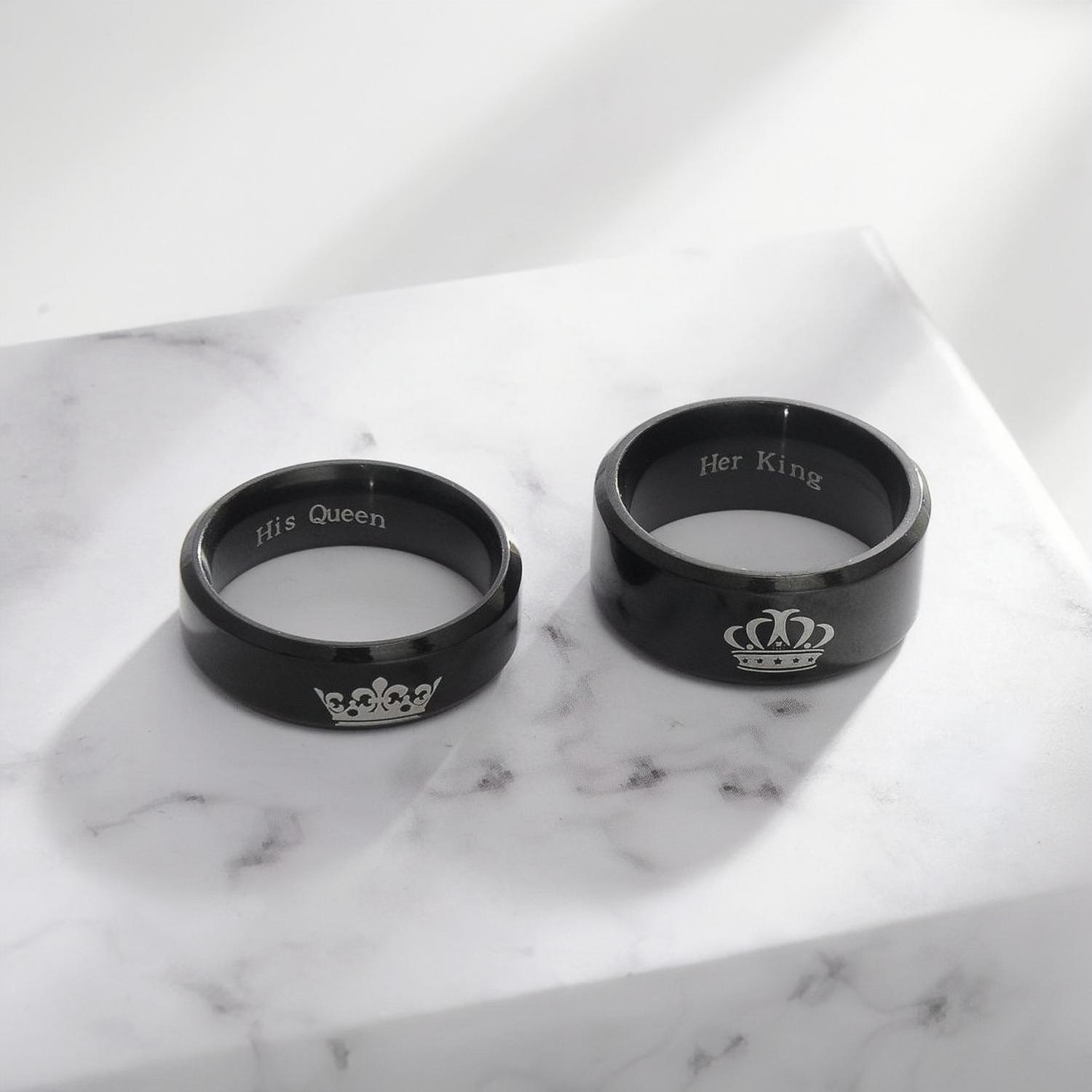Black King Queen Rings For Couples In Titanium Steel