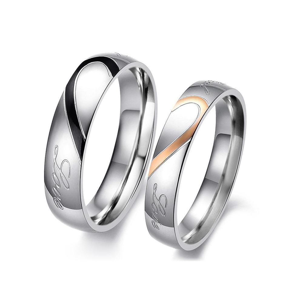 Engravable Matching Heart Couple Rings In Titanium