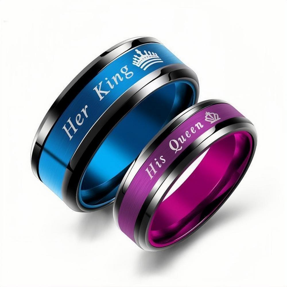 Engravable Her King His Queen Couple Rings In Titanium