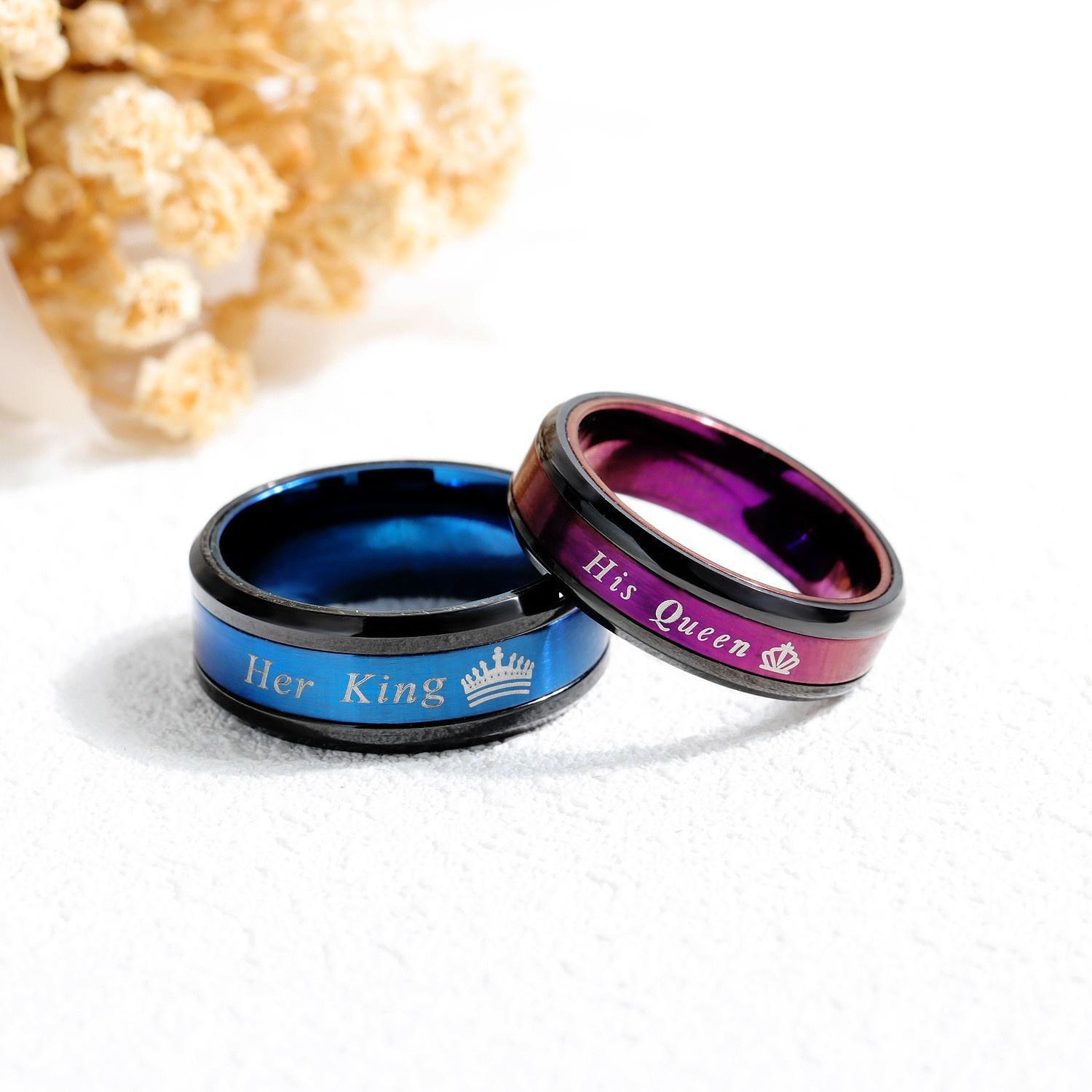 Engravable Her King His Queen Couple Rings In Titanium