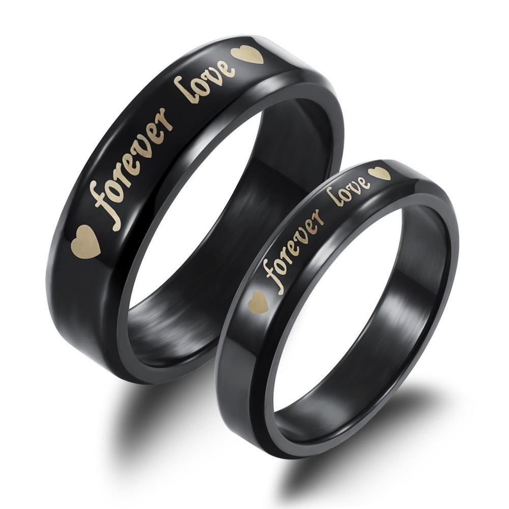 Black Forever Love Promise Rings For Couples In Titanium