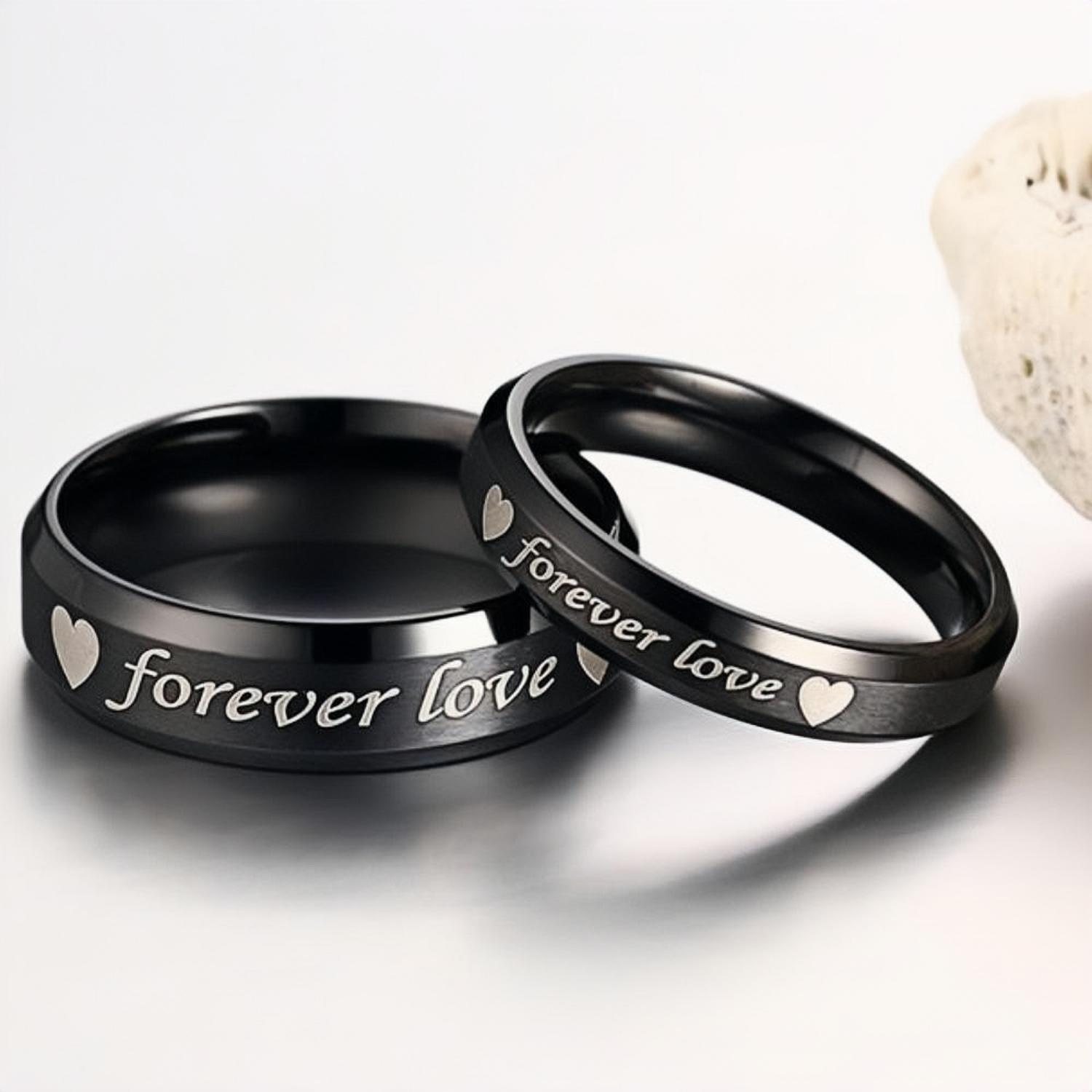 Black Forever Love Promise Rings For Couples In Titanium
