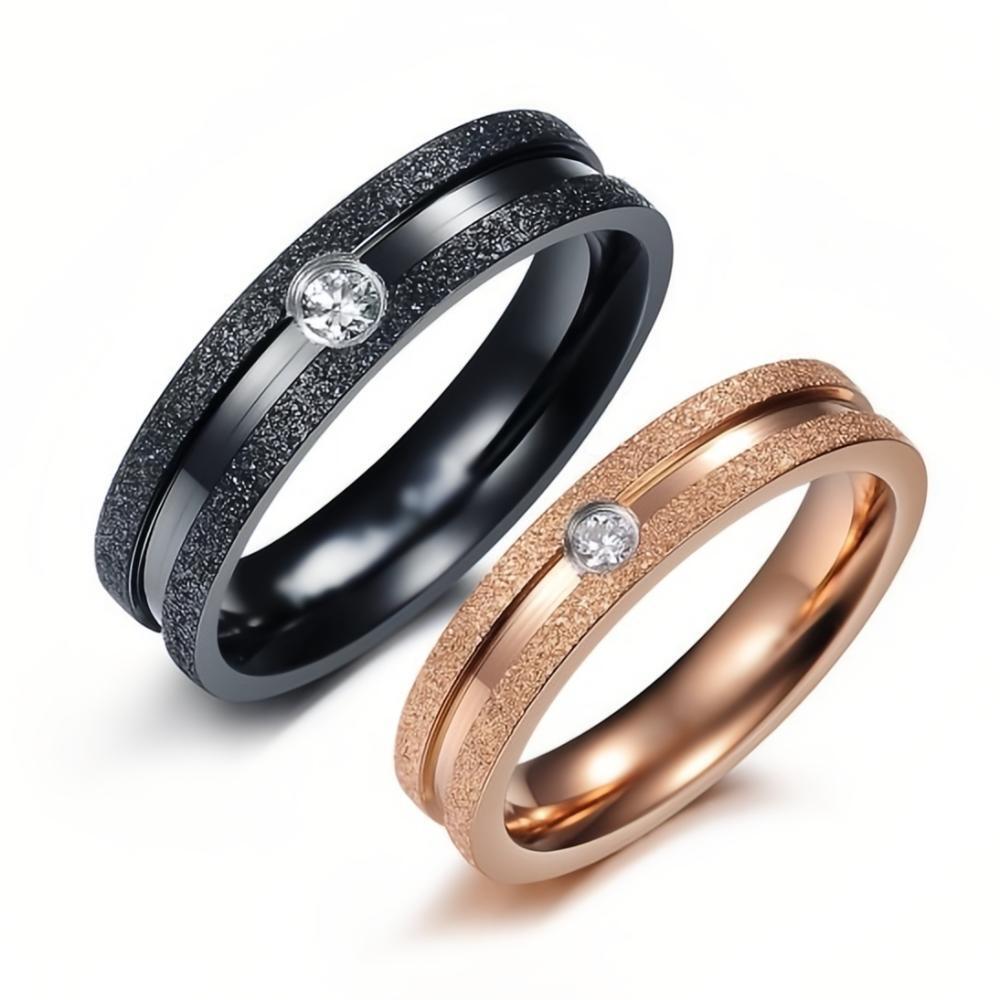 Engravable Simple Frosted Couple Rings Set In Titanium