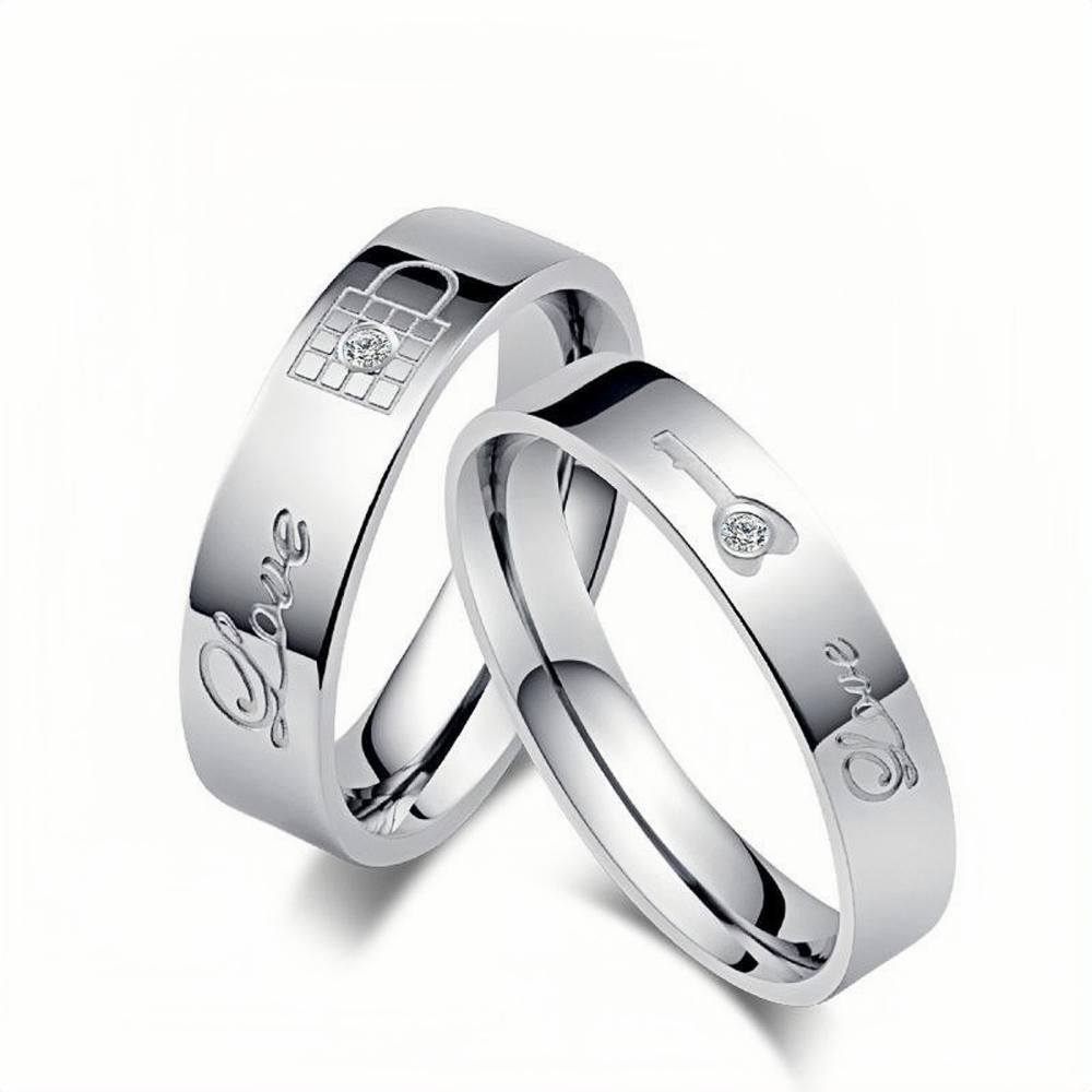 Engravable Matching Lock And Key Couple Rings Set In Titanium