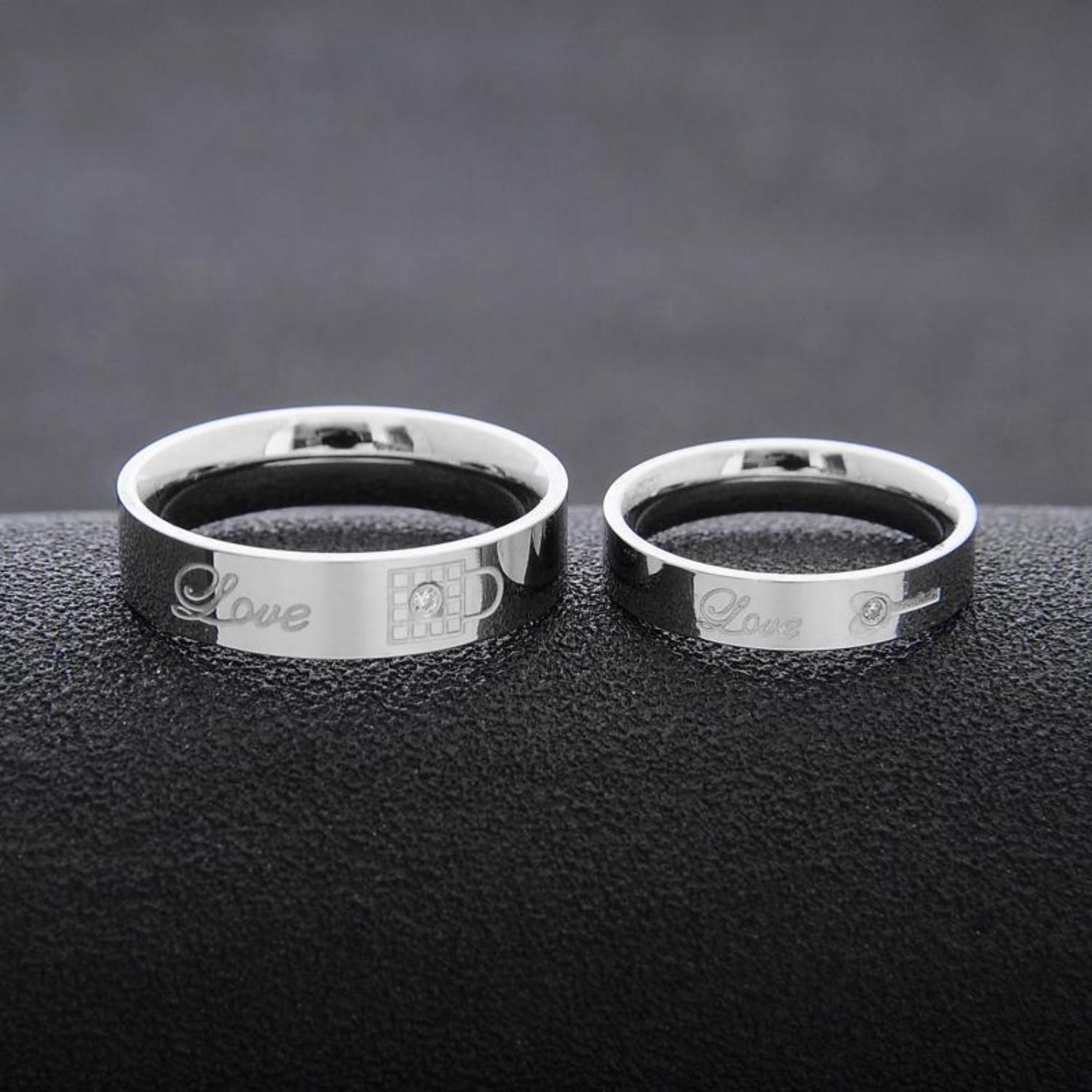 bimg_98_1 Engravable Matching Lock And Key Couple Rings Set In Titanium