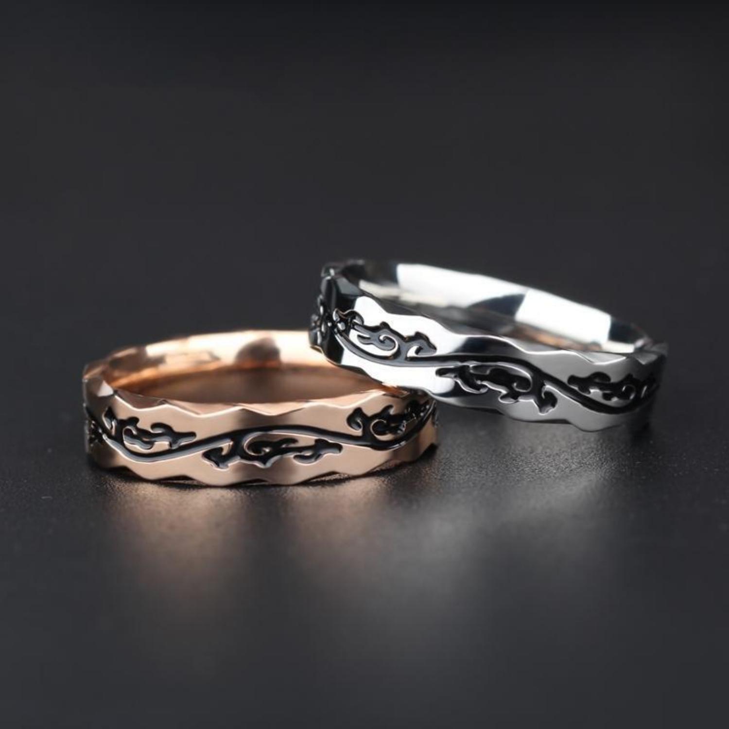 Engravable Matching Thorns Rings For Couples In Titanium