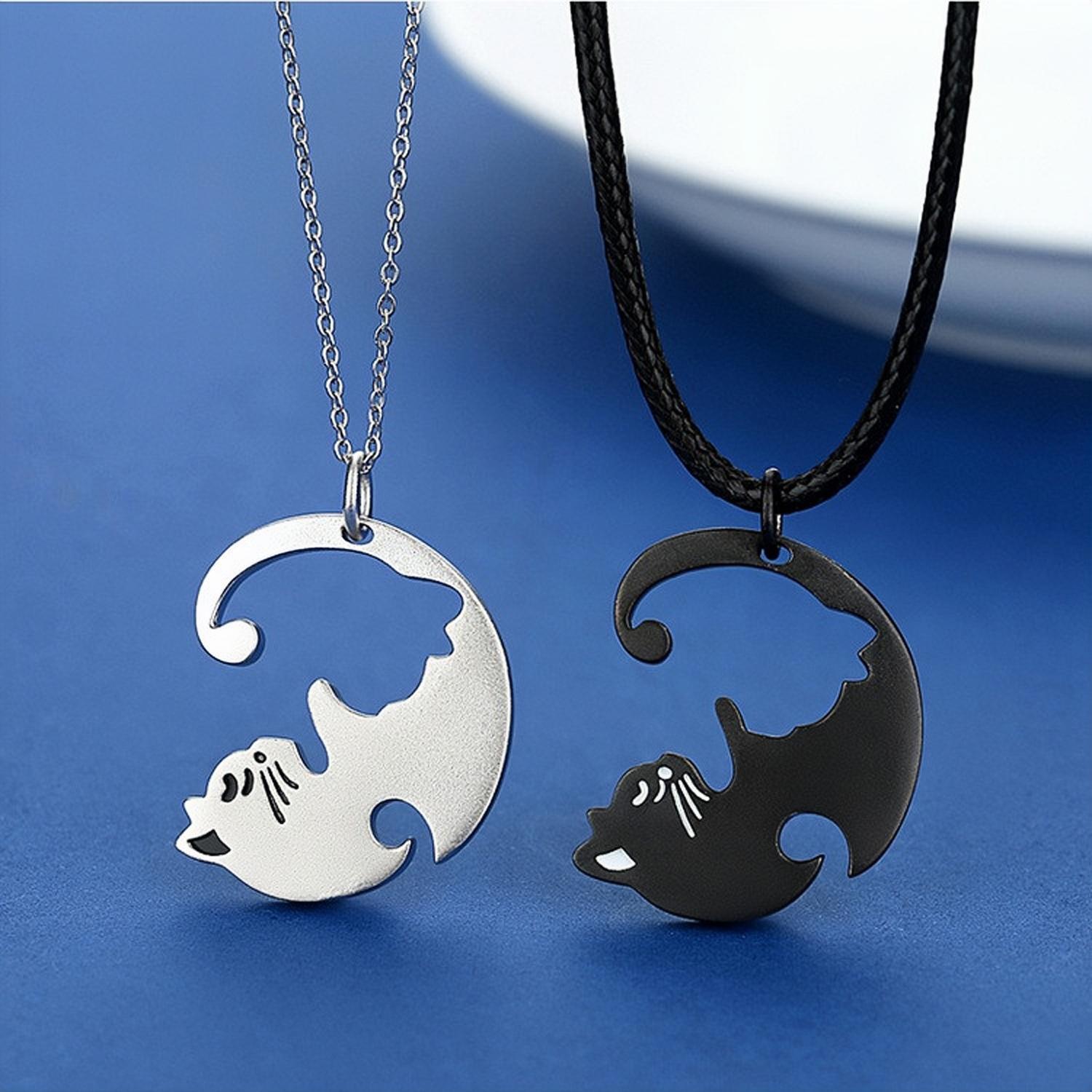 EterLove Cat Couple Necklaces - Engravable Sterling Silver