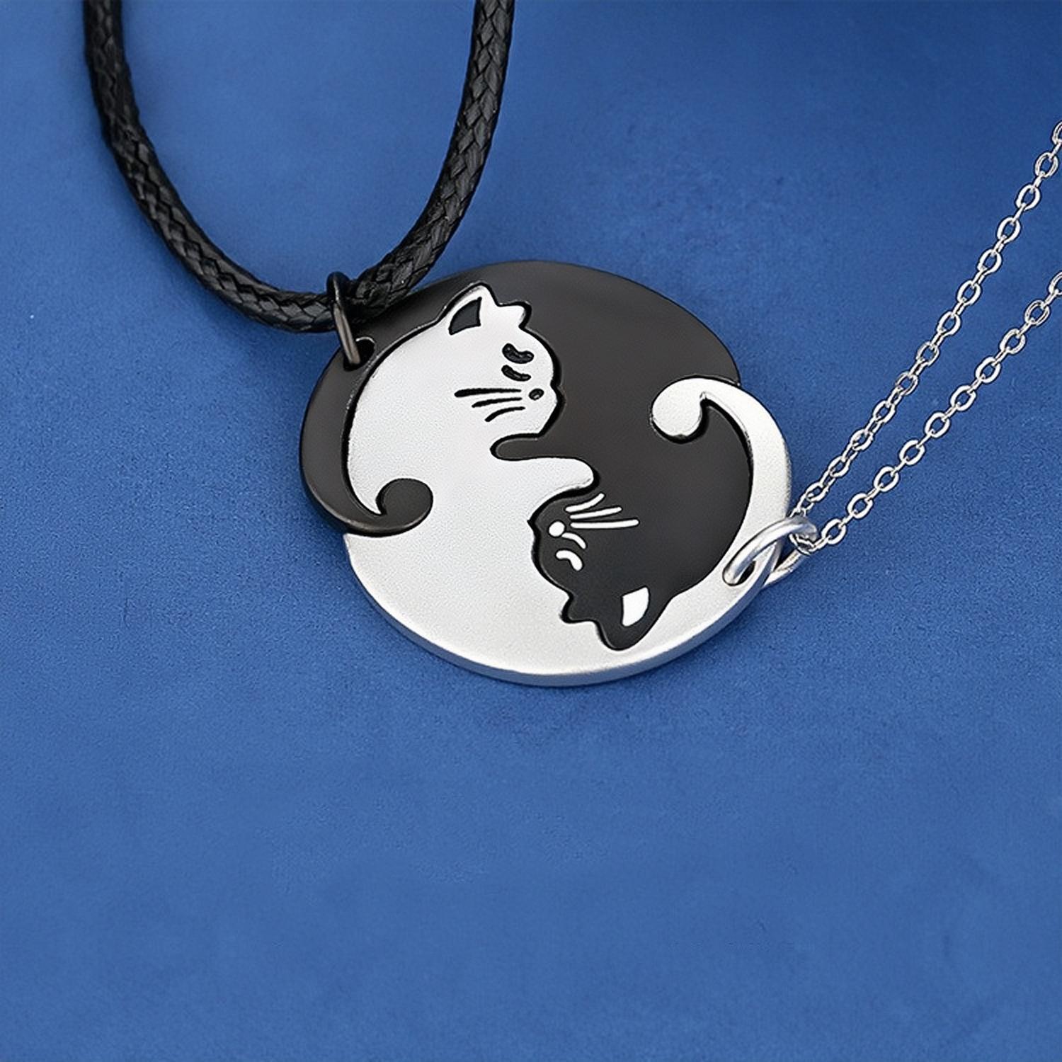 EterLove Cat Couple Necklaces - Engravable Sterling Silver