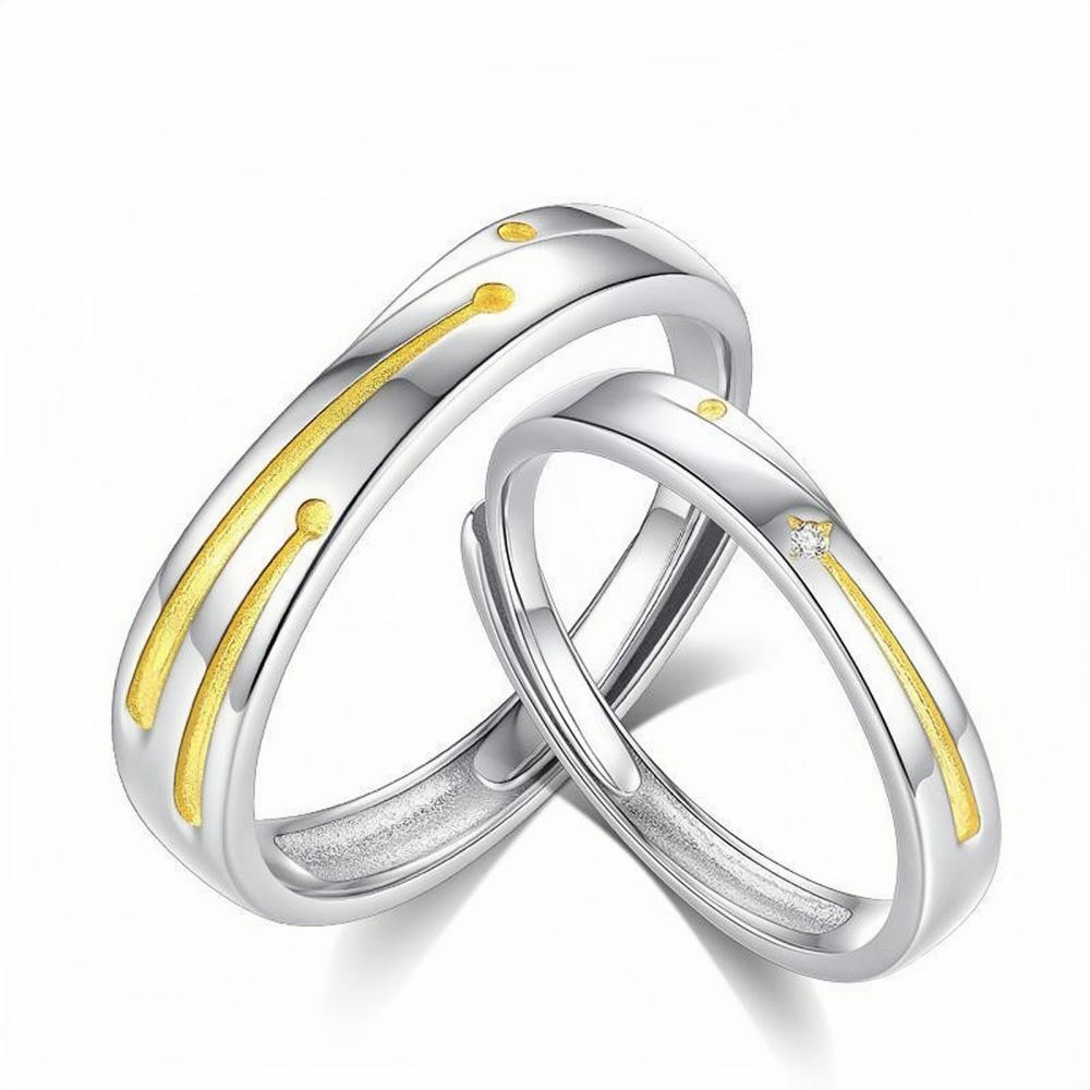Adjustable Meteor Promise Rings For Couples In Sterling Silver
